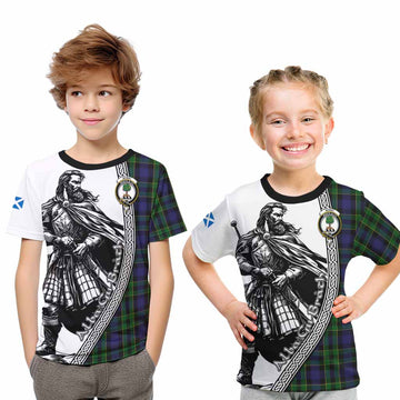 Mowat Tartan Clan Crest Kid T-Shirt with Highlander Warrior Celtic Style