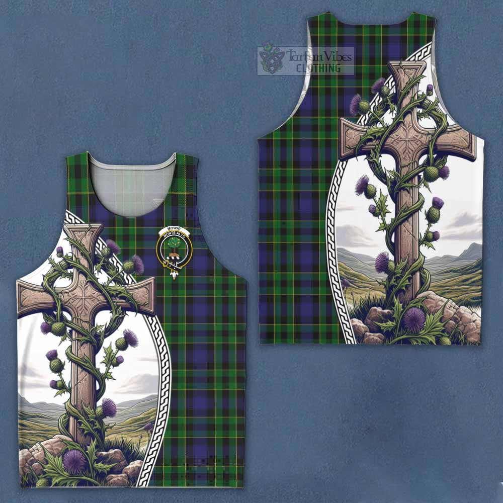 Tartan Vibes Clothing Mowat Tartan Men's Tank Top with Family Crest and St. Andrew's Cross Accented by Thistle Vines