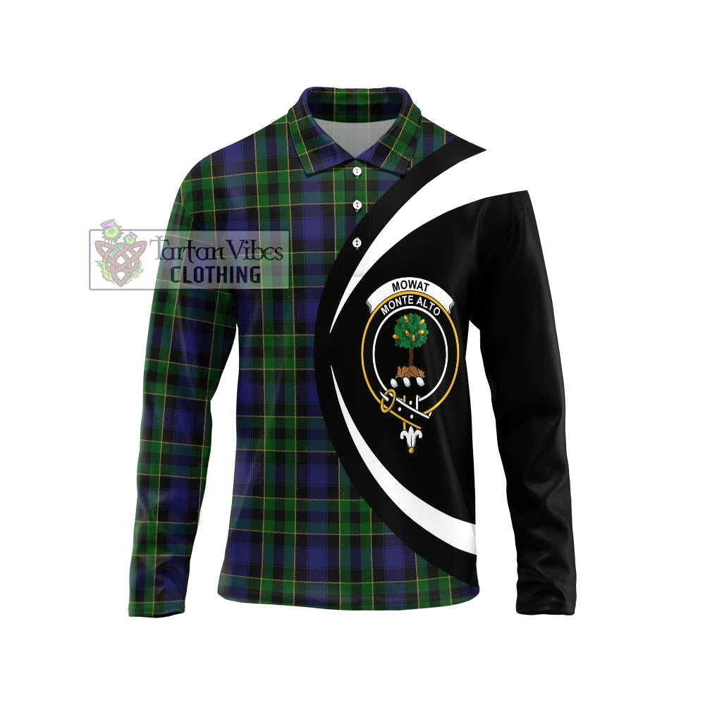 Mowat Tartan Long Sleeve Polo Shirt with Family Crest Circle Style Unisex - Tartan Vibes Clothing