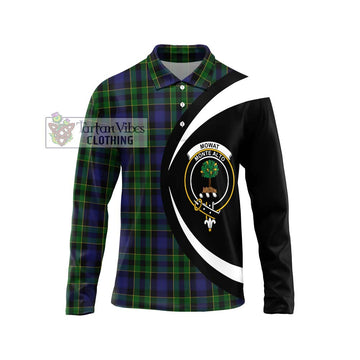 Mowat Tartan Long Sleeve Polo Shirt with Family Crest Circle Style