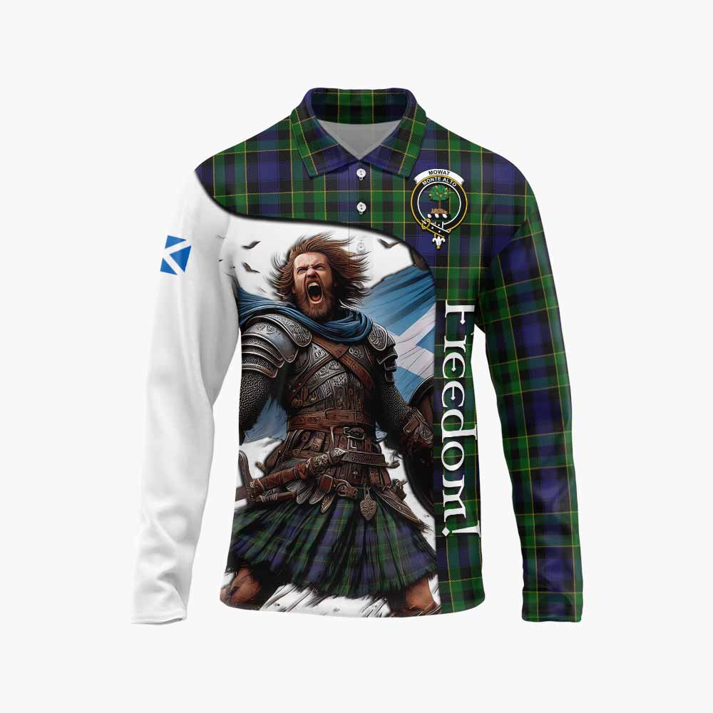 Tartan Vibes Clothing Mowat Crest Tartan Long Sleeve Polo Shirt Inspired by the Freedom of Scottish Warrior