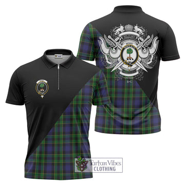 Mowat Tartan Zipper Polo Shirt with Family Crest and Military Logo Style