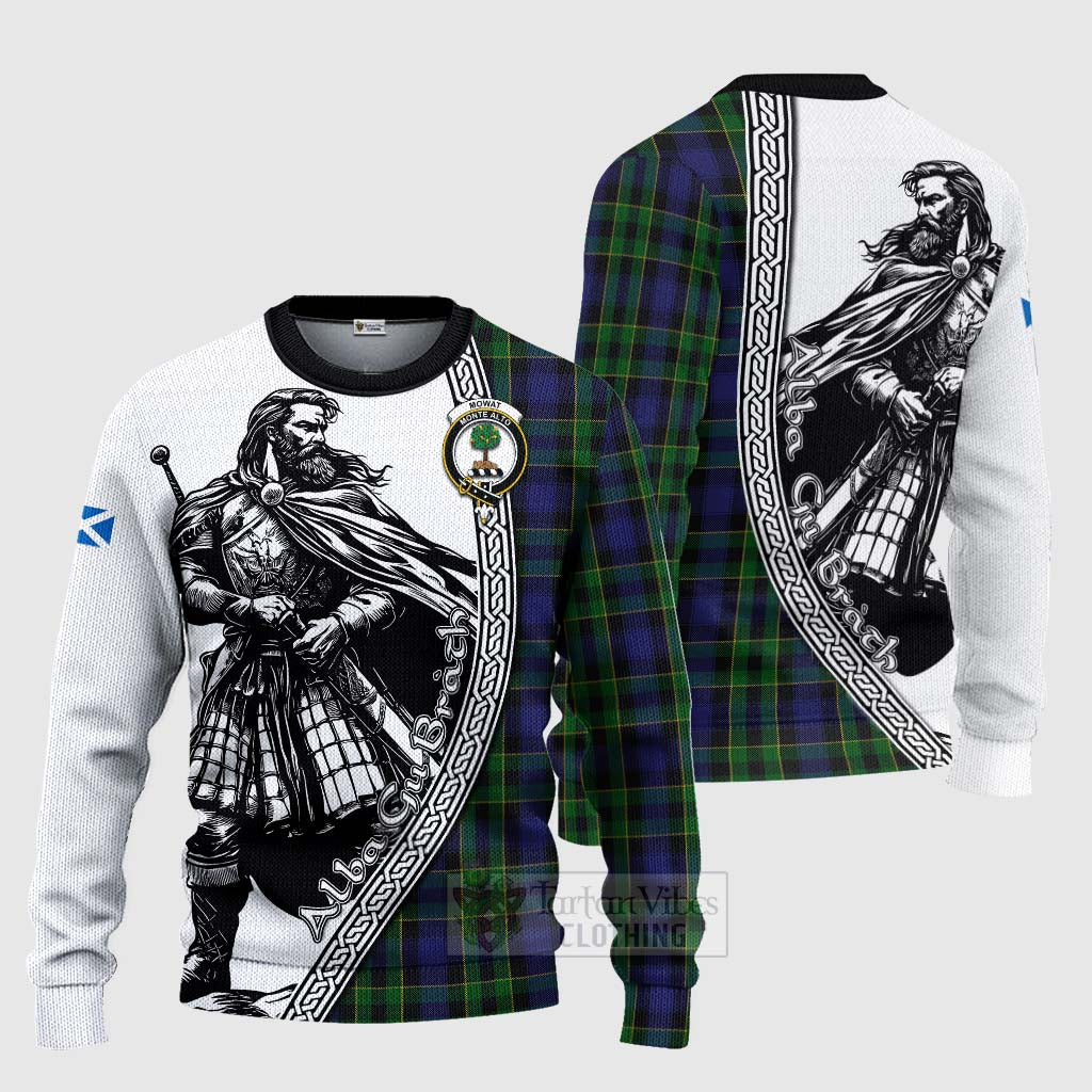 Tartan Vibes Clothing Mowat Tartan Clan Crest Knitted Sweater with Highlander Warrior Celtic Style