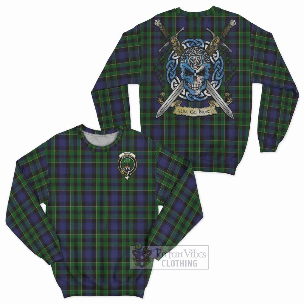 Tartan Vibes Clothing Mowat Tartan Sweatshirt with Family Crest Celtic Skull Style