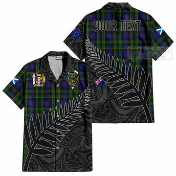 Mowat Crest Tartan Short Sleeve Button Shirt with New Zealand Silver Fern Half Style