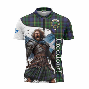 Mowat Crest Tartan Zipper Polo Shirt Inspired by the Freedom of Scottish Warrior