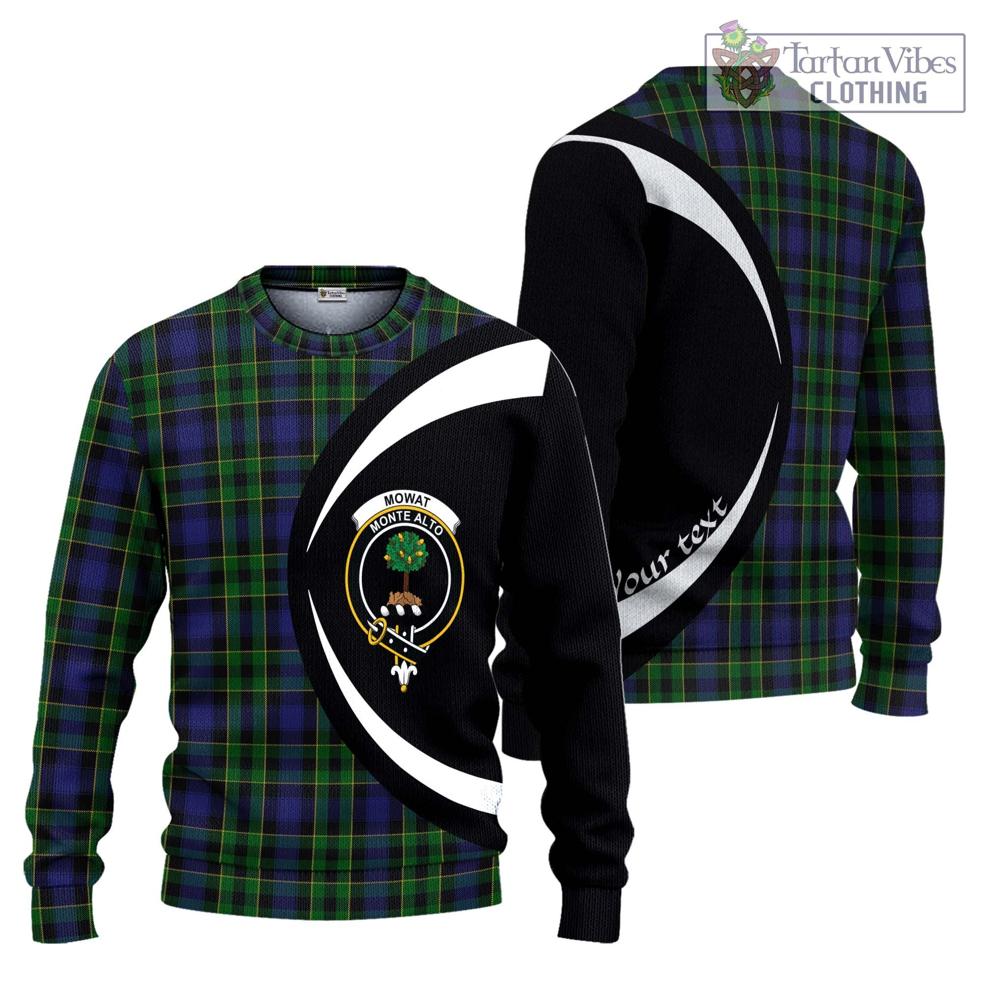 Mowat Tartan Knitted Sweater with Family Crest Circle Style Unisex - Tartan Vibes Clothing