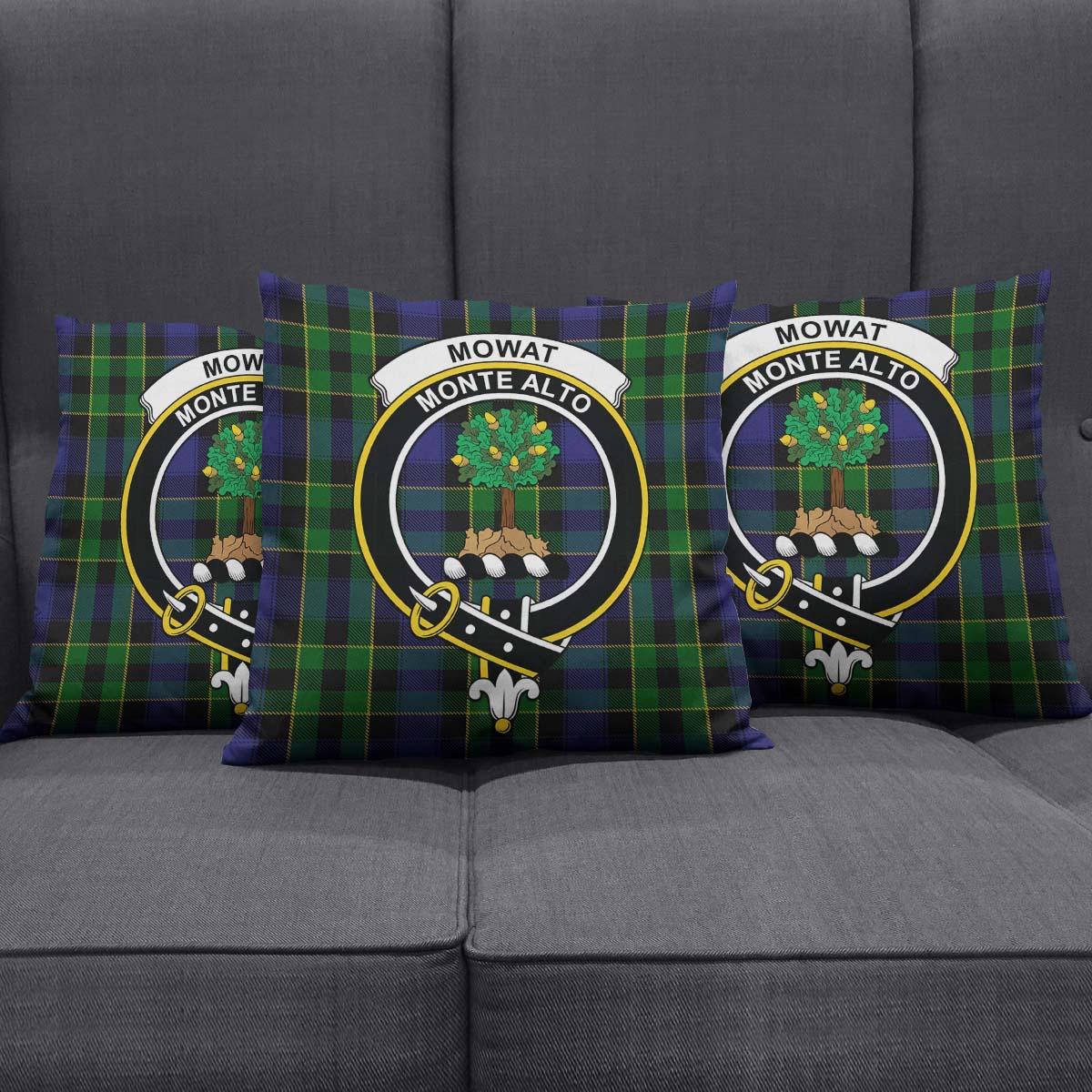 Mowat Tartan Pillow Cover with Family Crest Square Pillow Cover - Tartanvibesclothing