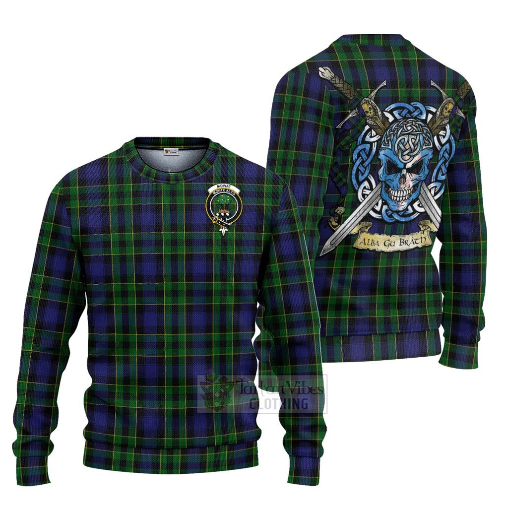 Tartan Vibes Clothing Mowat Tartan Knitted Sweater with Family Crest Celtic Skull Style