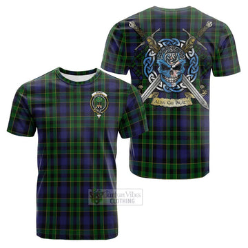 Mowat Tartan Cotton T-shirt with Family Crest Celtic Skull Style