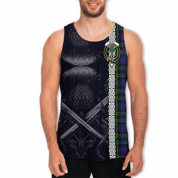 Mowat Tartan Men's Tank Top with Family Crest Cross Sword Thistle Celtic Vibes Men - Tartan Vibes Clothing
