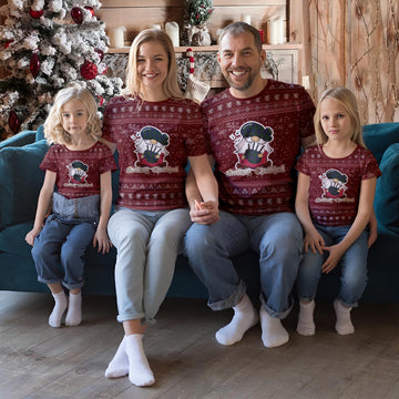 Mowat Clan Christmas Family T-Shirt with Funny Gnome Playing Bagpipes