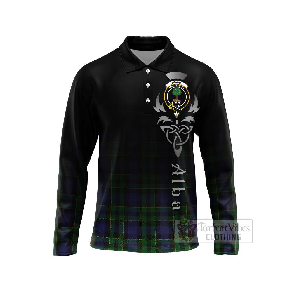 Tartan Vibes Clothing Mowat Tartan Long Sleeve Polo Shirt Featuring Alba Gu Brath Family Crest Celtic Inspired