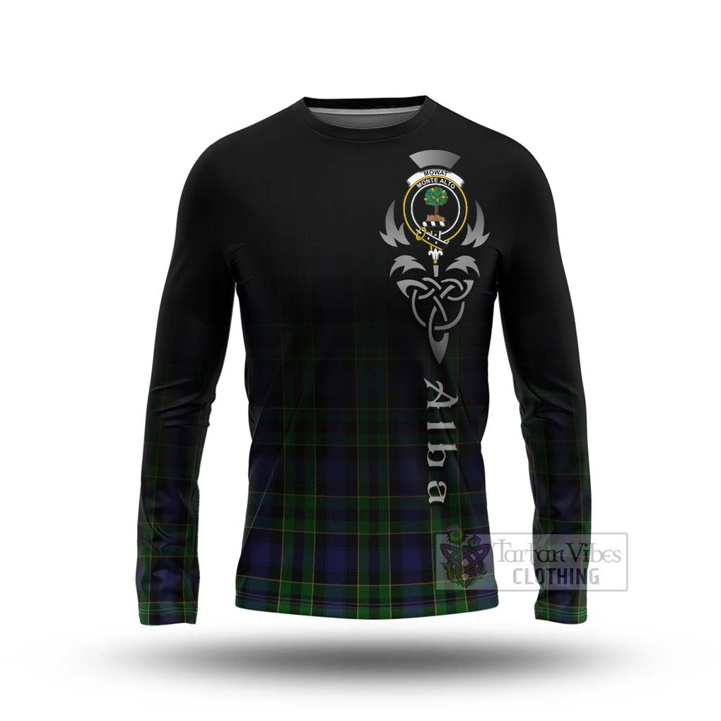 Tartan Vibes Clothing Mowat Tartan Long Sleeve T-Shirt Featuring Alba Gu Brath Family Crest Celtic Inspired