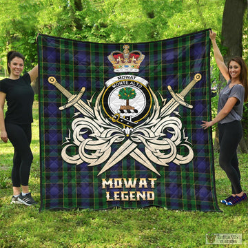 Mowat Tartan Quilt with Clan Crest and the Golden Sword of Courageous Legacy