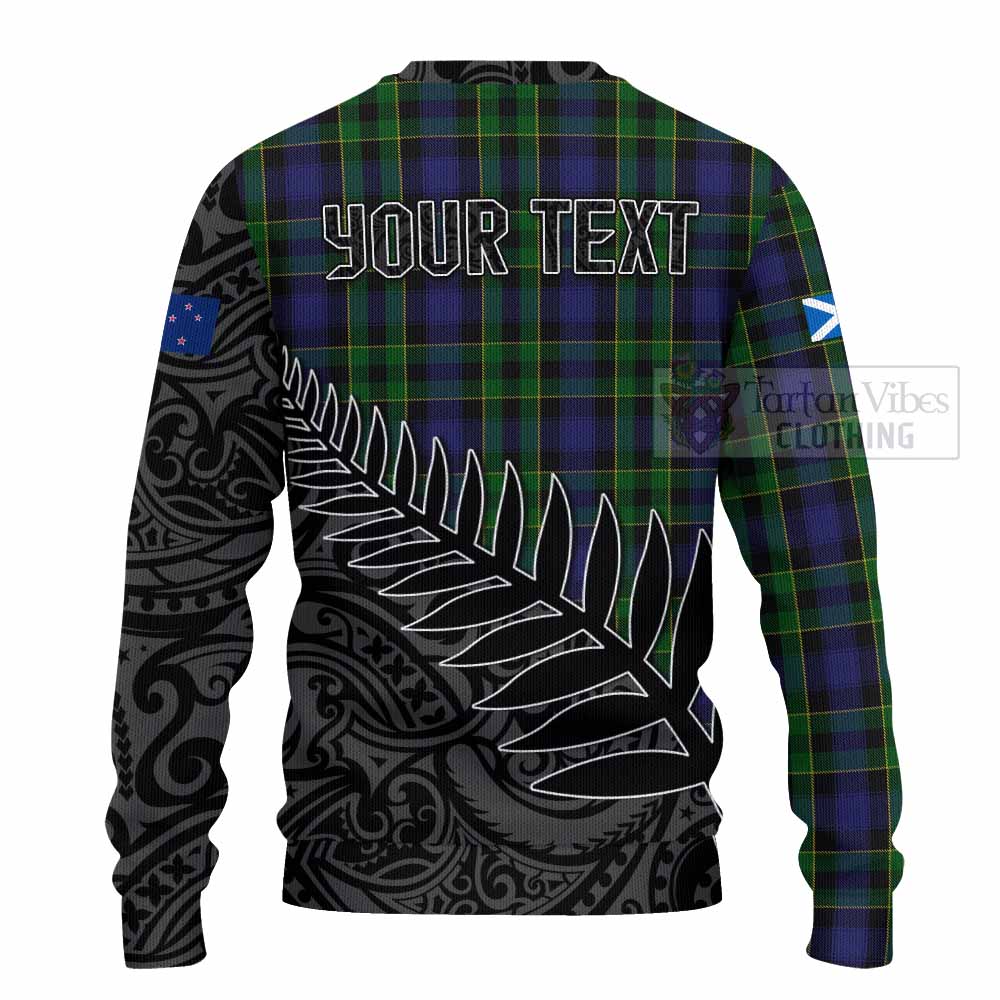 Tartan Vibes Clothing Mowat Crest Tartan Knitted Sweater with New Zealand Silver Fern Half Style