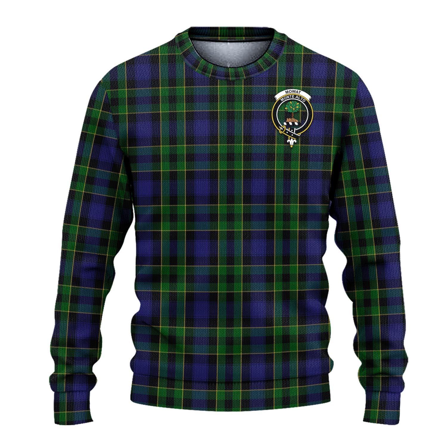 Mowat Tartan Knitted Sweater with Family Crest - Tartanvibesclothing