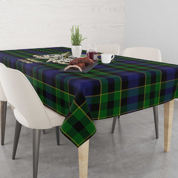 Mowat Tartan Tablecloth with Clan Crest and the Golden Sword of Courageous Legacy