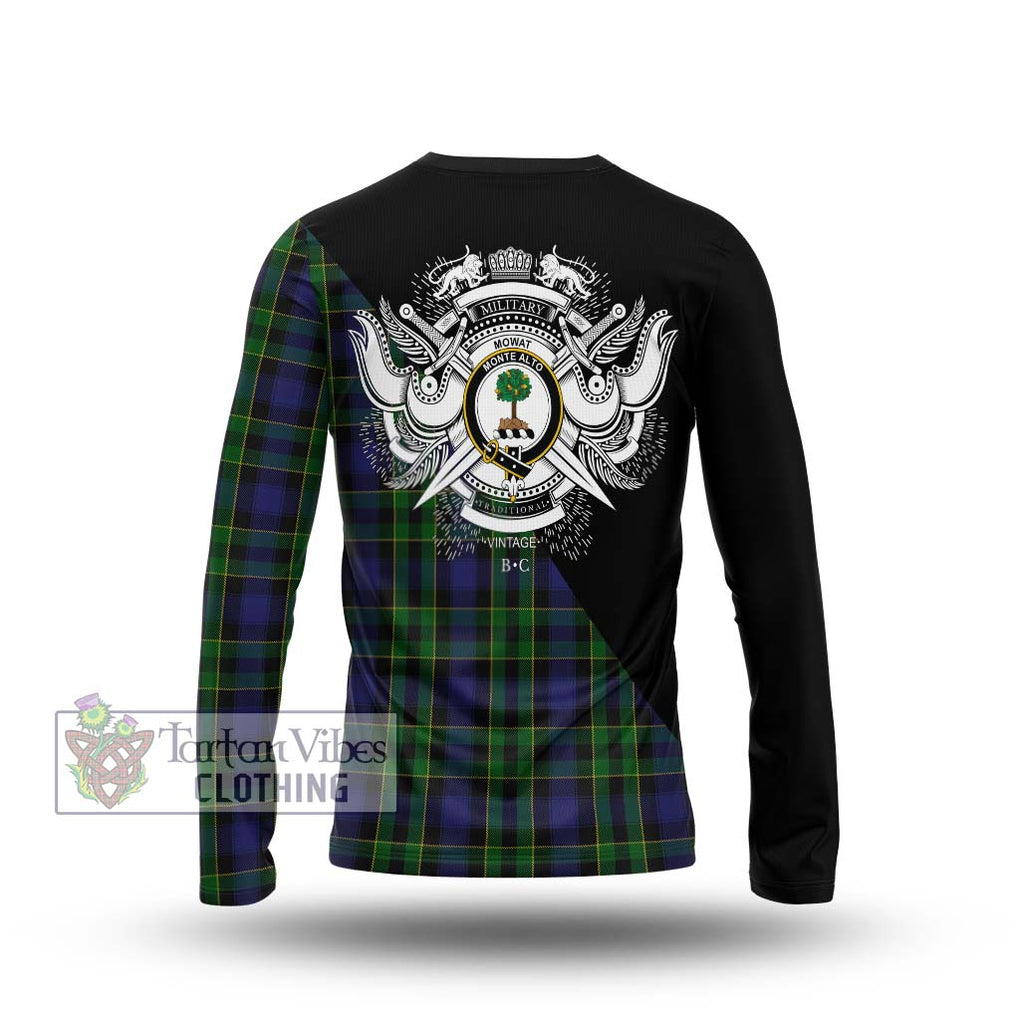 Mowat Tartan Long Sleeve T-Shirt with Family Crest and Military Logo Style - Tartanvibesclothing Shop