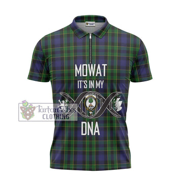 Mowat Tartan Zipper Polo Shirt with Family Crest DNA In Me Style