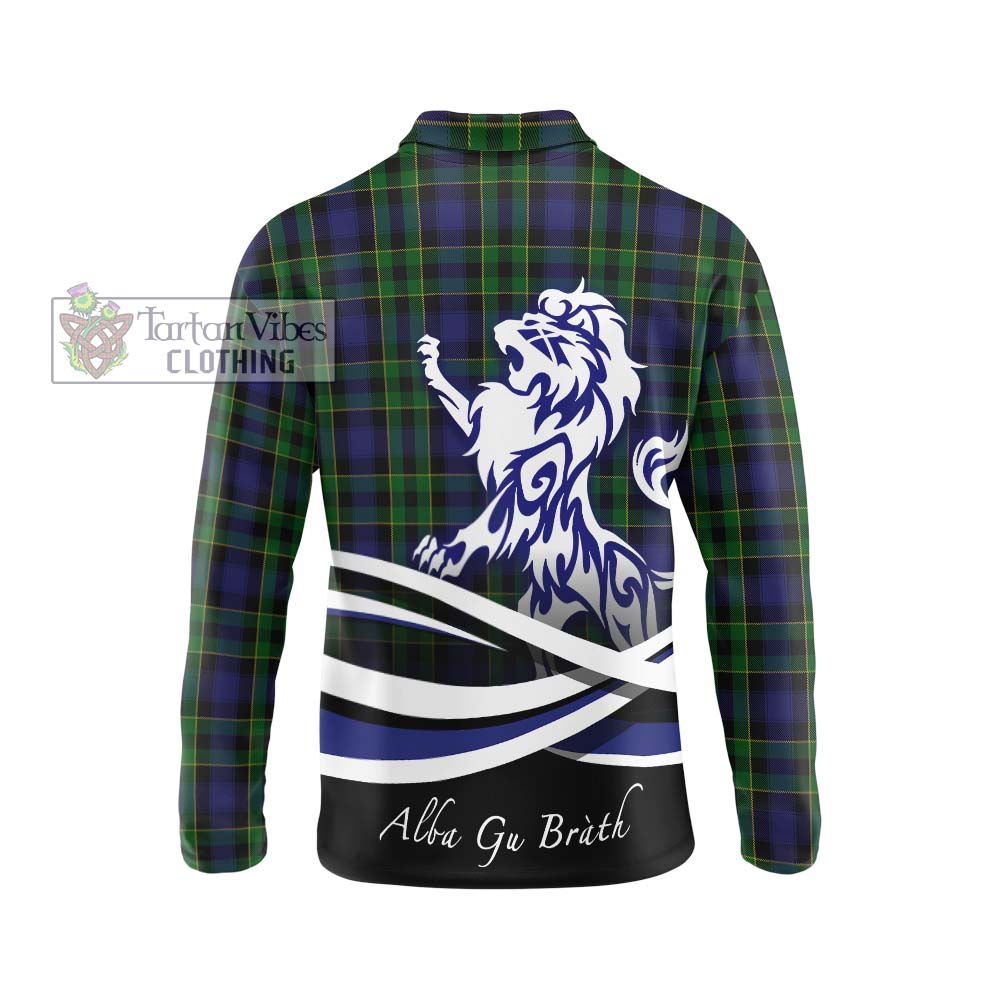 Mowat Tartan Long Sleeve Polo Shirt with Alba Gu Brath Regal Lion Emblem - Tartanvibesclothing Shop