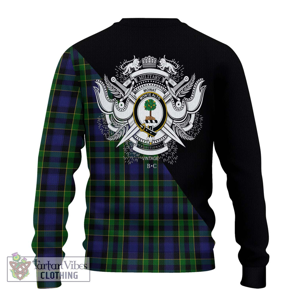 Mowat Tartan Knitted Sweater with Family Crest and Military Logo Style - Tartanvibesclothing Shop