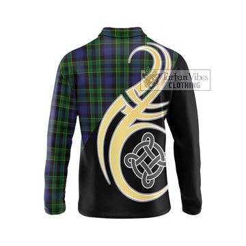 Mowat Tartan Long Sleeve Polo Shirt with Family Crest and Celtic Symbol Style