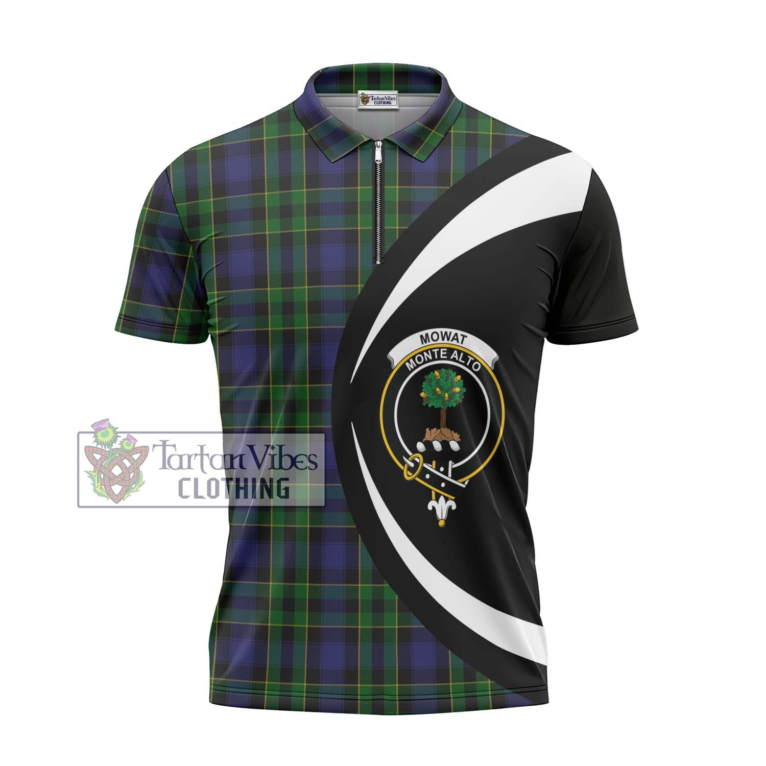 Tartan Vibes Clothing Mowat Tartan Zipper Polo Shirt with Family Crest Circle Style