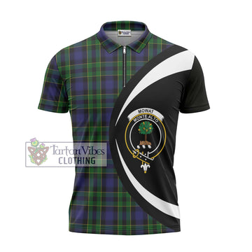 Mowat Tartan Zipper Polo Shirt with Family Crest Circle Style