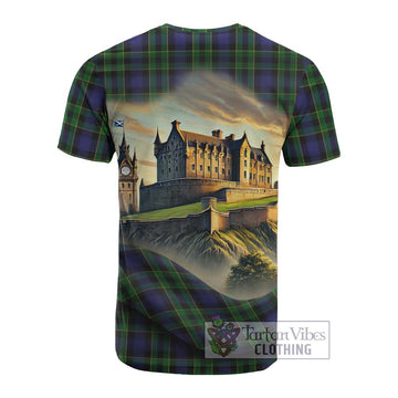 Mowat Tartan Family Crest Cotton T-shirt with Scottish Ancient Castle Style - Tartan Vibes Clothing