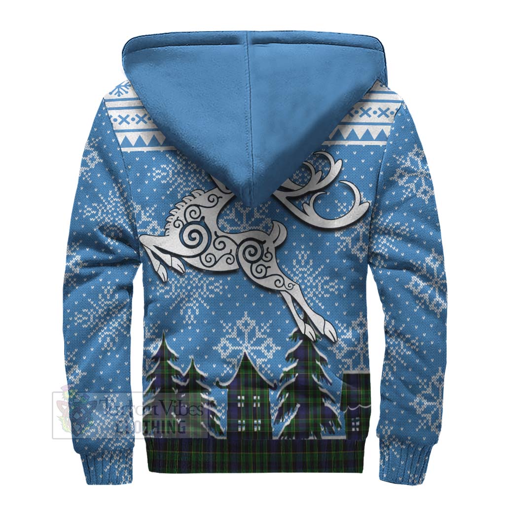 Tartan Vibes Clothing Mowat Clan Christmas Sherpa Hoodie Celtic Reindeer Style