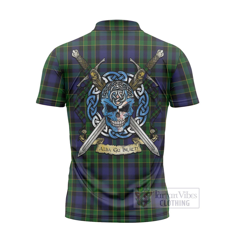 Tartan Vibes Clothing Mowat Tartan Zipper Polo Shirt with Family Crest Celtic Skull Style