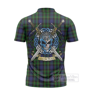 Mowat Tartan Zipper Polo Shirt with Family Crest Celtic Skull Style