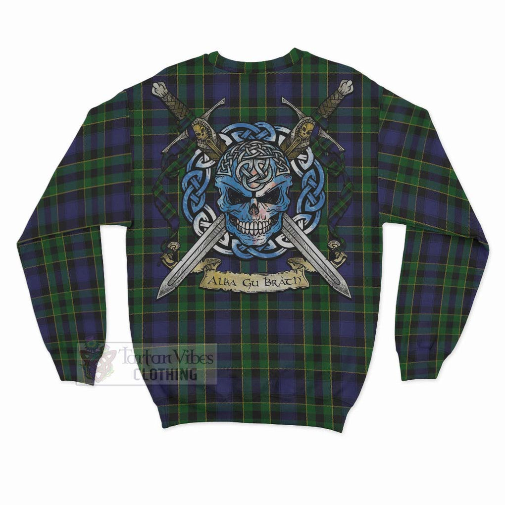 Tartan Vibes Clothing Mowat Tartan Sweatshirt with Family Crest Celtic Skull Style