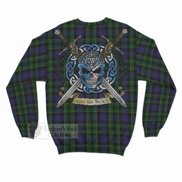 Mowat Tartan Sweatshirt with Family Crest Celtic Skull Style