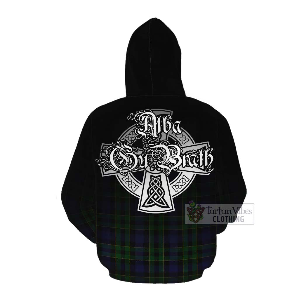 Tartan Vibes Clothing Mowat Tartan Cotton Hoodie Featuring Alba Gu Brath Family Crest Celtic Inspired