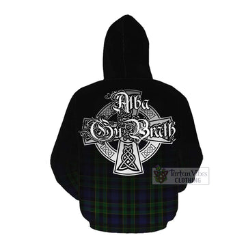 Mowat Tartan Cotton Hoodie Featuring Alba Gu Brath Family Crest Celtic Inspired