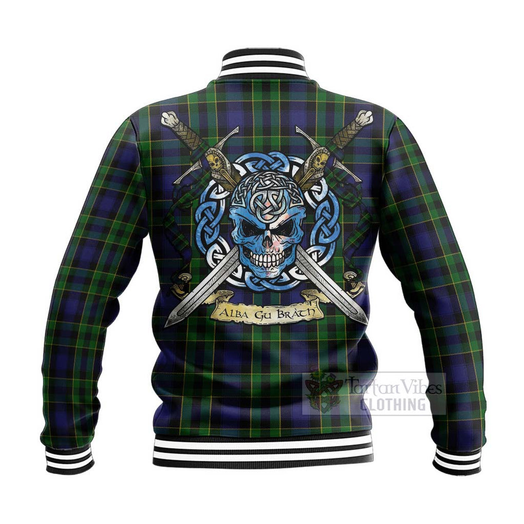 Tartan Vibes Clothing Mowat Tartan Baseball Jacket with Family Crest Celtic Skull Style