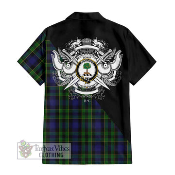 Mowat Tartan Short Sleeve Button Shirt with Family Crest and Military Logo Style