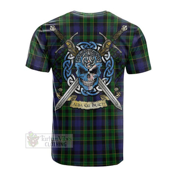 Mowat Tartan Cotton T-shirt with Family Crest Celtic Skull Style