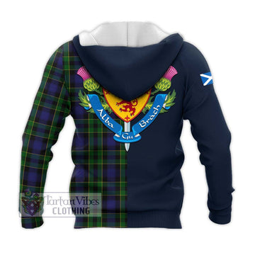 Mowat Tartan Knitted Hoodie Alba with Scottish Lion Royal Arm Half Style