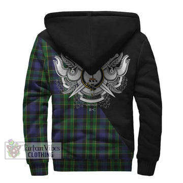 Mowat Tartan Sherpa Hoodie with Family Crest and Military Logo Style