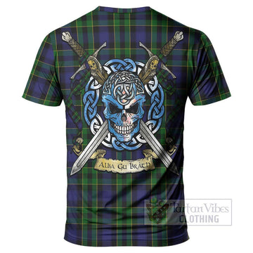 Mowat Tartan T-Shirt with Family Crest Celtic Skull Style