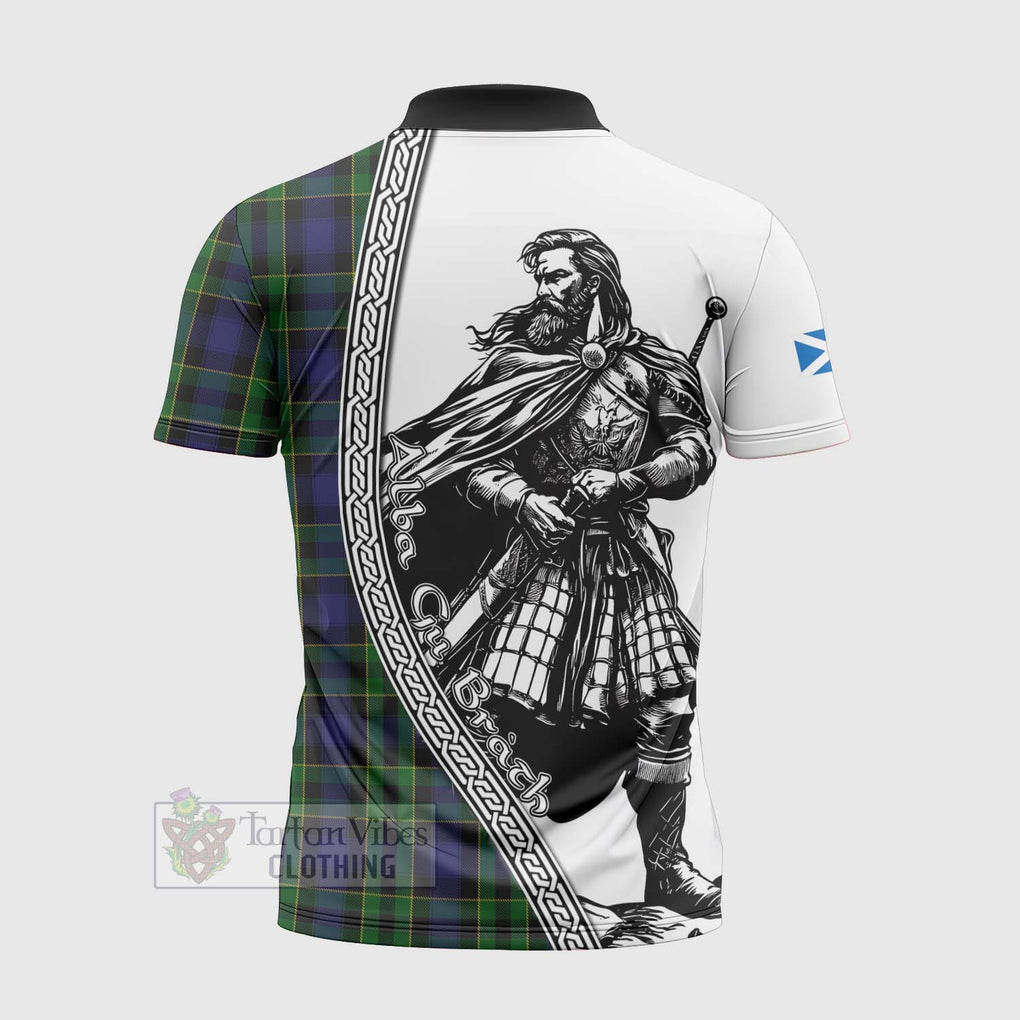 Tartan Vibes Clothing Mowat Tartan Clan Crest Zipper Polo Shirt with Highlander Warrior Celtic Style