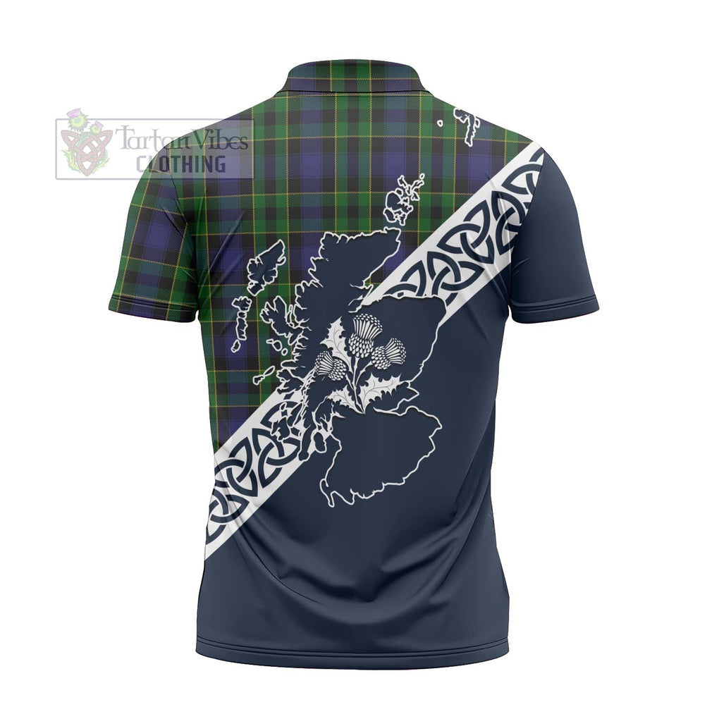 Tartan Vibes Clothing Mowat Tartan Zipper Polo Shirt Featuring Thistle and Scotland Map