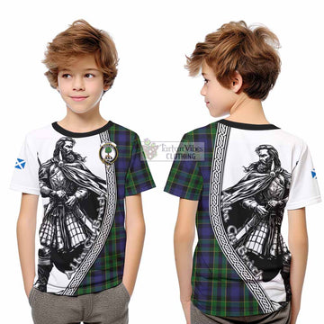 Mowat Tartan Clan Crest Kid T-Shirt with Highlander Warrior Celtic Style