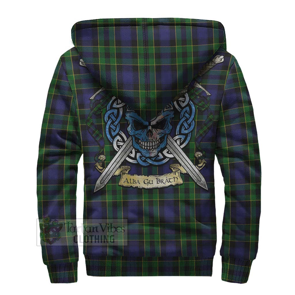 Tartan Vibes Clothing Mowat Tartan Sherpa Hoodie with Family Crest Celtic Skull Style