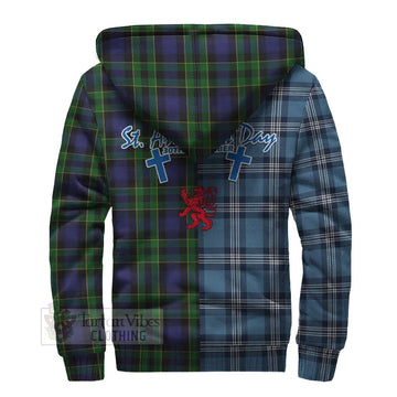 Mowat Tartan Sherpa Hoodie Happy St. Andrew's Day Half Tartan Style