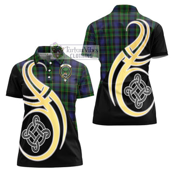 Mowat Tartan Women's Polo Shirt with Family Crest and Celtic Symbol Style