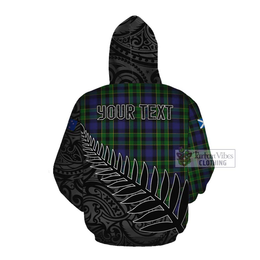 Tartan Vibes Clothing Mowat Crest Tartan Cotton Hoodie with New Zealand Silver Fern Half Style